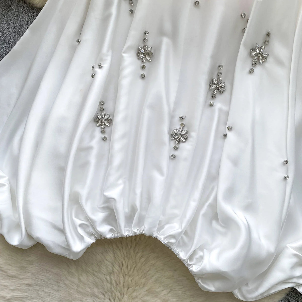 Elegant Beaded Satin Batwing Sleeve Blouse for Women
