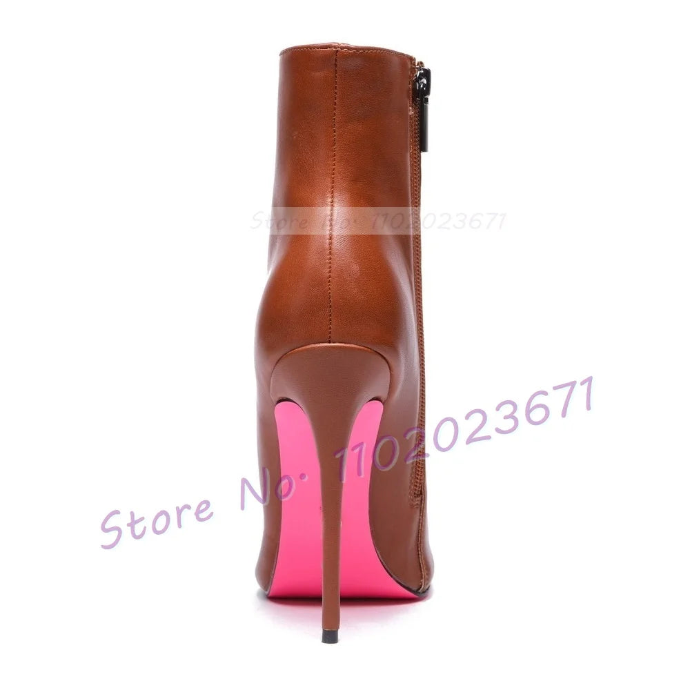 Pink Sole White Ankle Boots Women Pointed Toe Stylish Patent Leather High Heels Boots Female Elegant Casual Crocodile Shoes