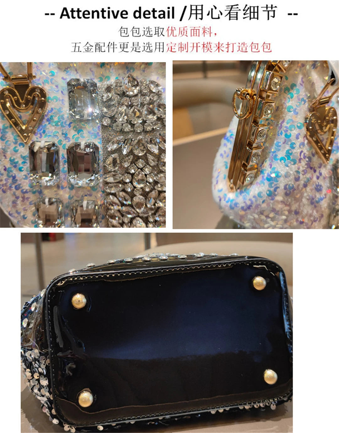 Crystal Sequin One Shoulder Crossbody Handbag for Women