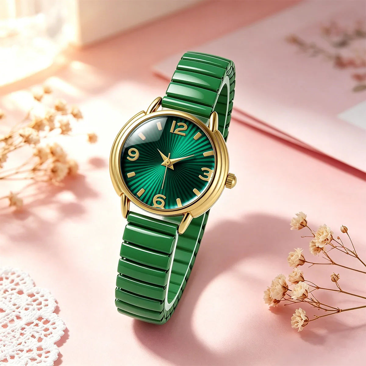 Elegant Round Dial Elastic Strap Quartz Watch for Women