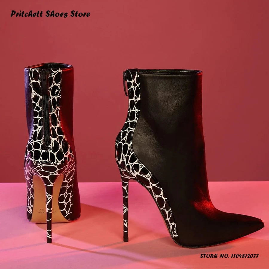 Elegant Pointed Toe Patchwork Ankle Boots With Back Zipper For Women