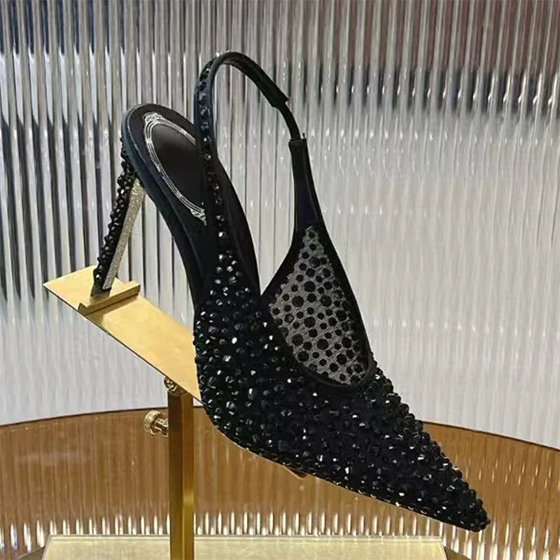 Crystal Embellished Pointed Toe Stiletto Pumps for Women