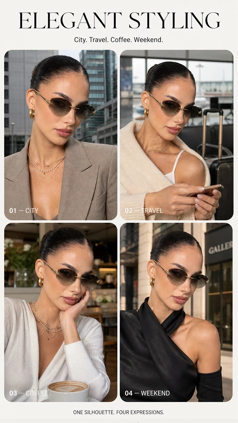 Gold Rimless Hexagon Sunglasses