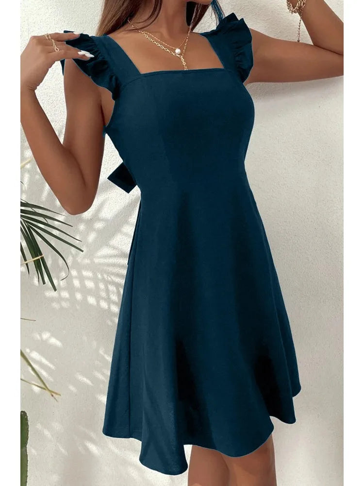 Elegant Lace-Up Backless Sleeveless Mini Dress for Women