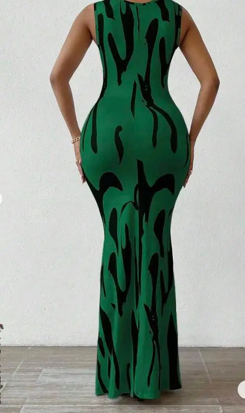 Dress Sleeveless Print Midi Wrap Waist Elegant Office Style Summer Travel Ready Now
