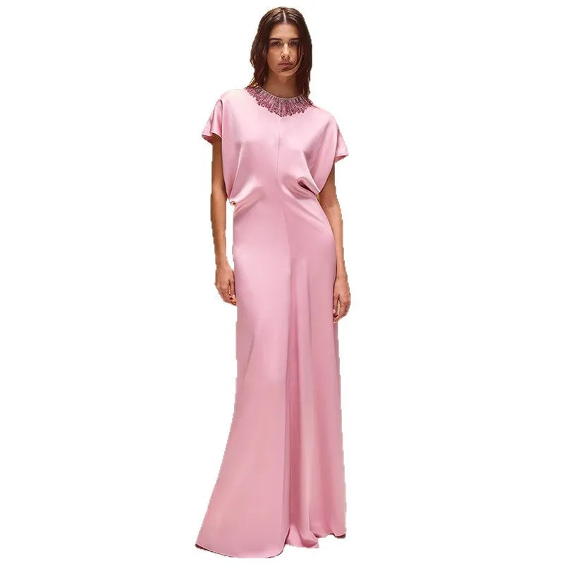 HIGH STREET Newest 2026 Designer Vestido Women's Stunning Duty Beaded Rhinestone Accented  Gown With Bat Sleeves