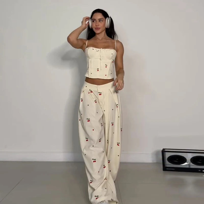 Striped Patchwork Vest and Asymmetric Trousers Set for Women