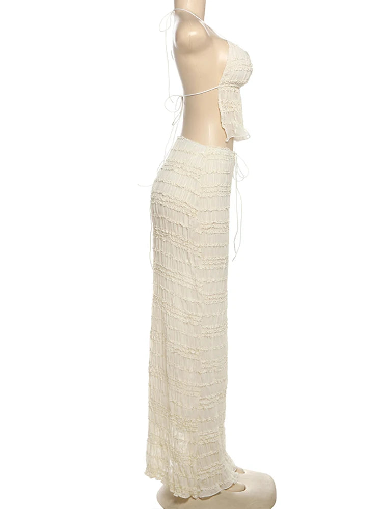 Elegant Backless Halter Two Piece Skirt Set for Women