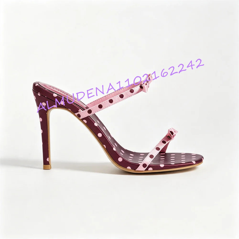 Elegant Polka Dot Satin Stiletto Heel Mules for Women