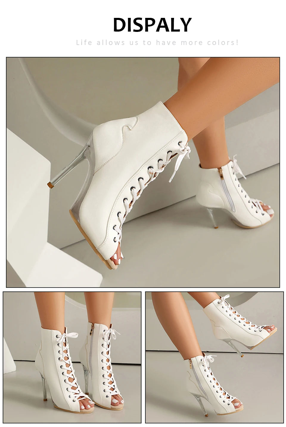 Lace-Up Crystal Heel Ballroom Dance Boots for Women