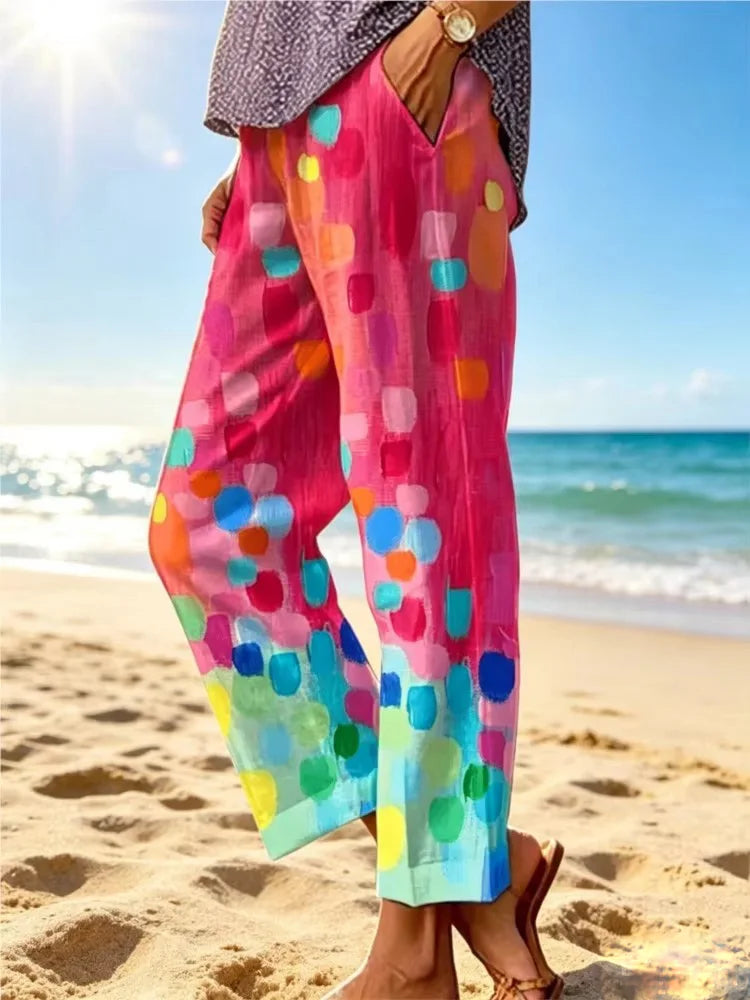 Elegant Printed Loose Ankle-Length Casual Pants for Women
