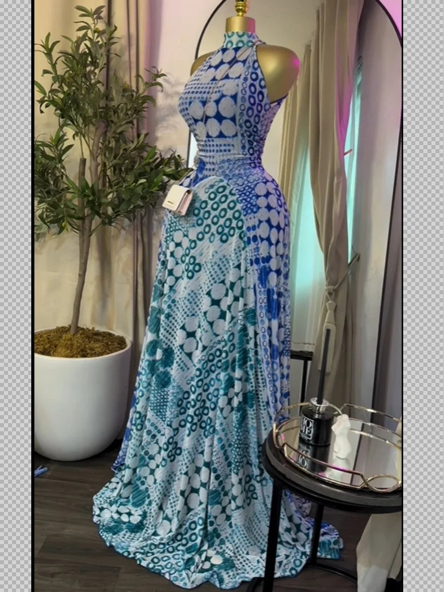 Elegant Printed Sleeveless With Sashes Maxi Dress for Women