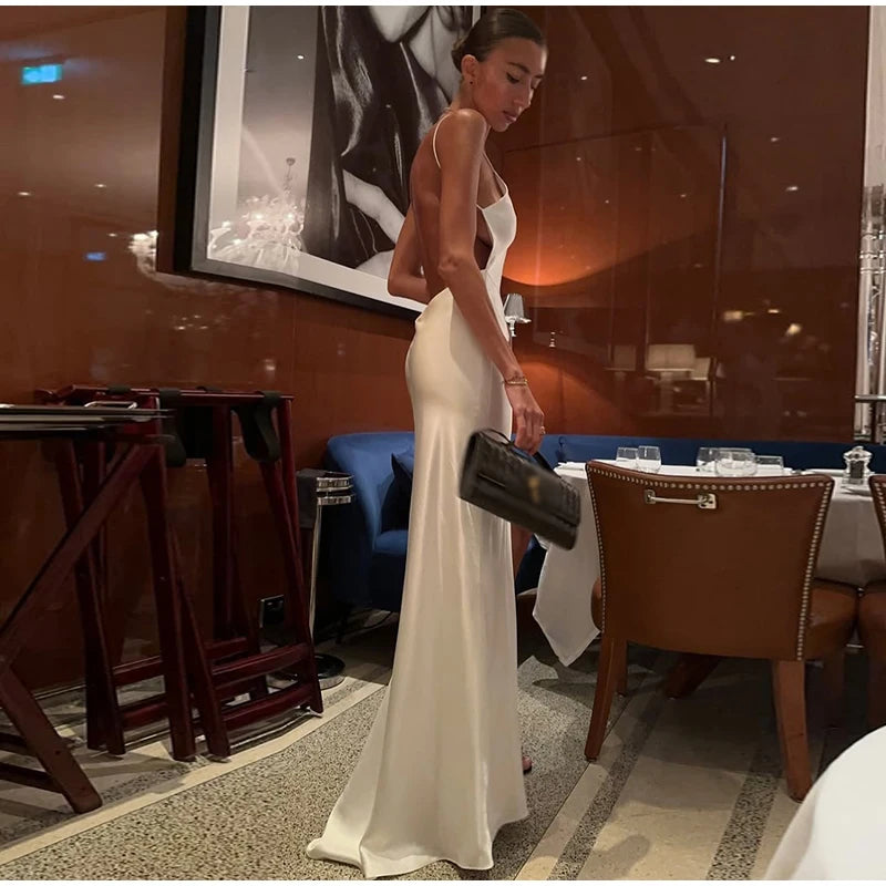 Sophisticated Backless Satin Evening Dress for Women