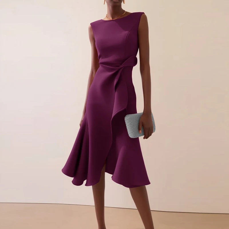 Elegant Knot Front Irregular Hem A Line Dress For Women