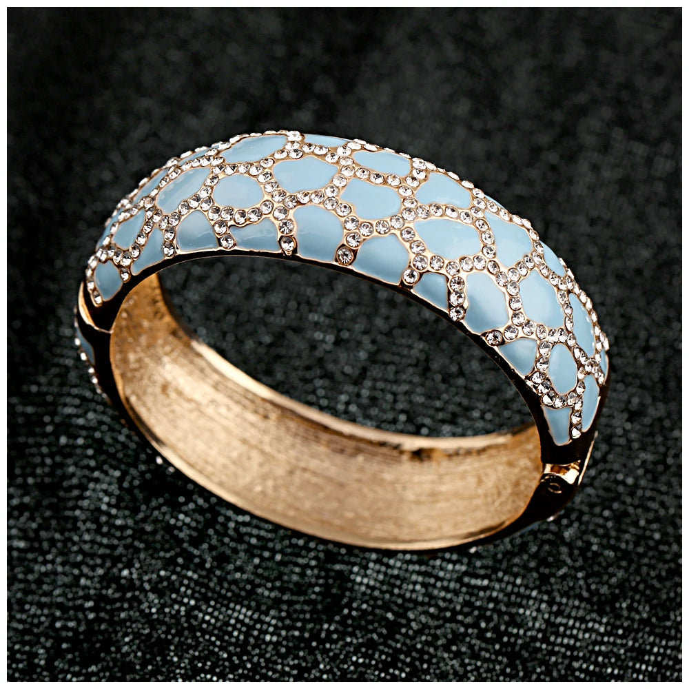 Colorful Enameled Rhinestone Statement Bangle Bracelet for Women