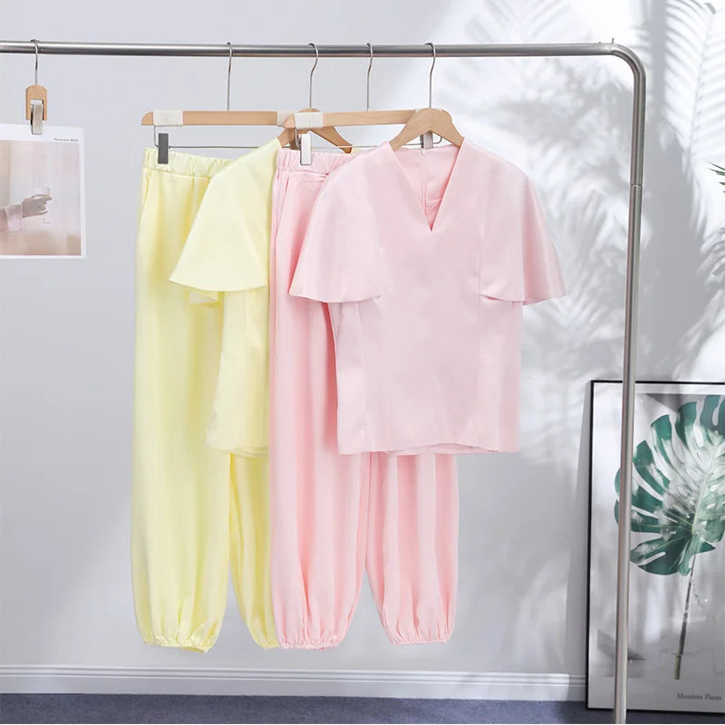 Casual V-Neck Top and Wide-Leg Pants Set for Women