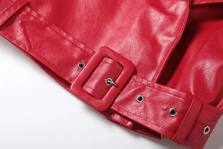 Elegant Belted Faux Leather Cropped Jacket for Women