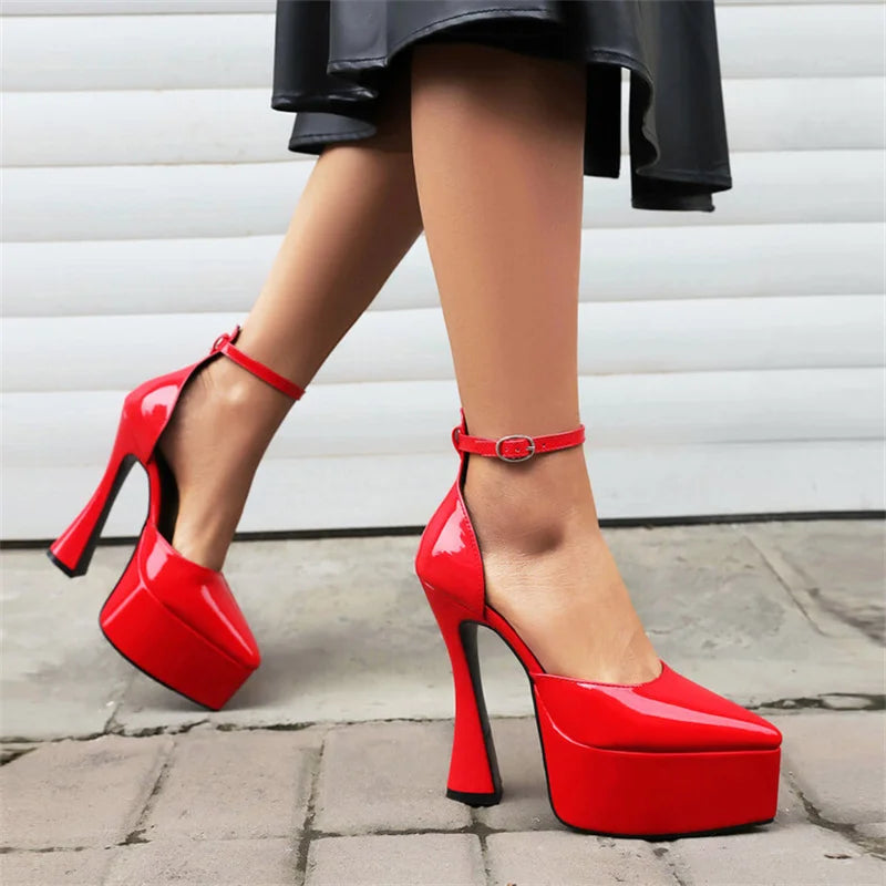 Pointed Toe Platform Heels With Ankle Strap for Women