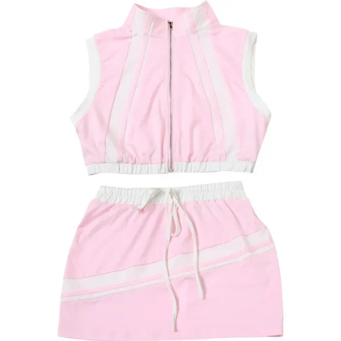 Two Piece Set Women Streetwear 2025 Summer Y2K Sexy Hot Girl Short Zipper Top & Fashion Casual Slimming Wrap Hip Mini Skirt Suit