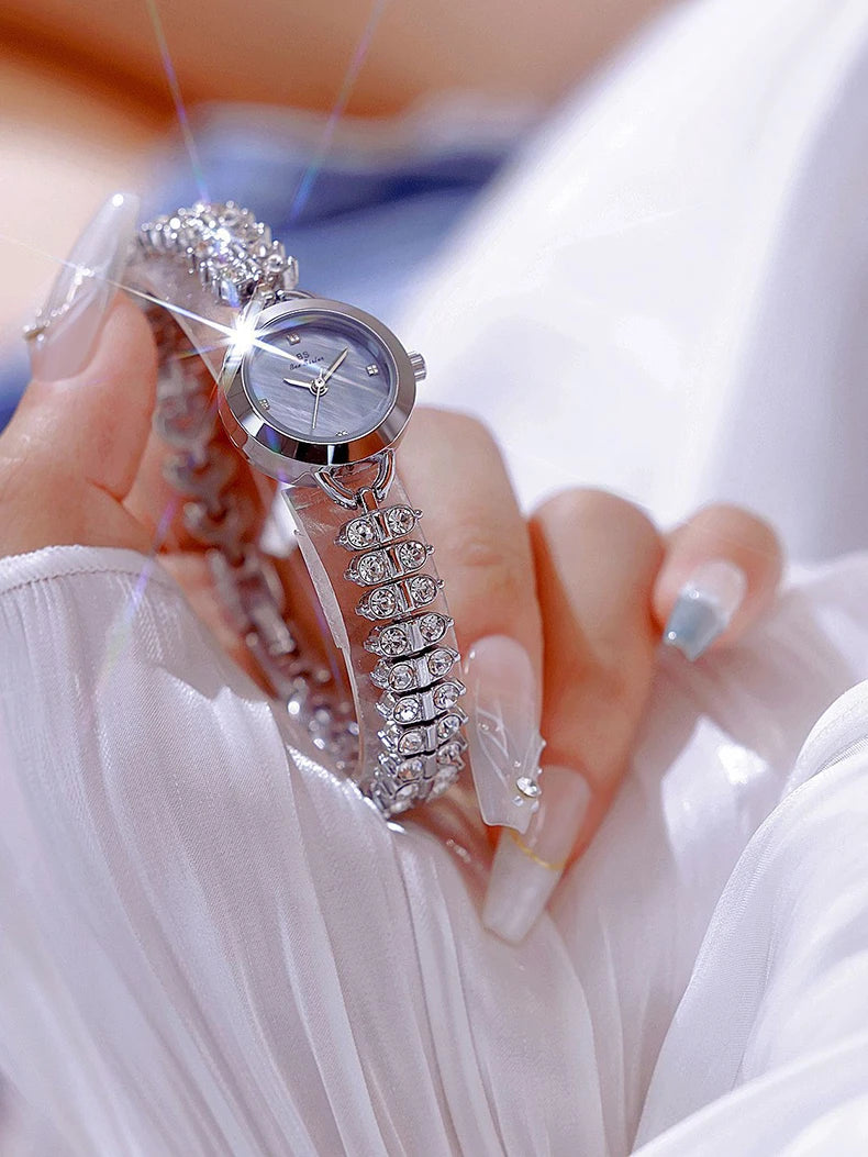 Small Diamond Accent Gold Chain Quartz Watch for Women