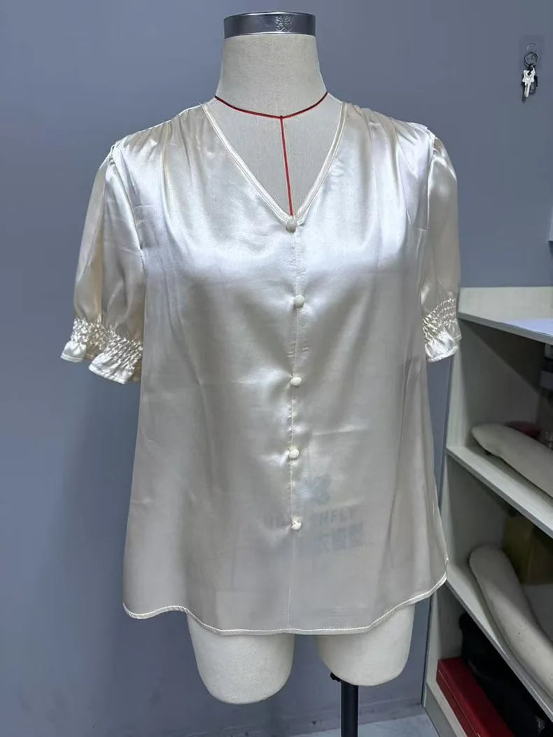 Elegant Satin Loose Fit Blouse for Women Summer Office