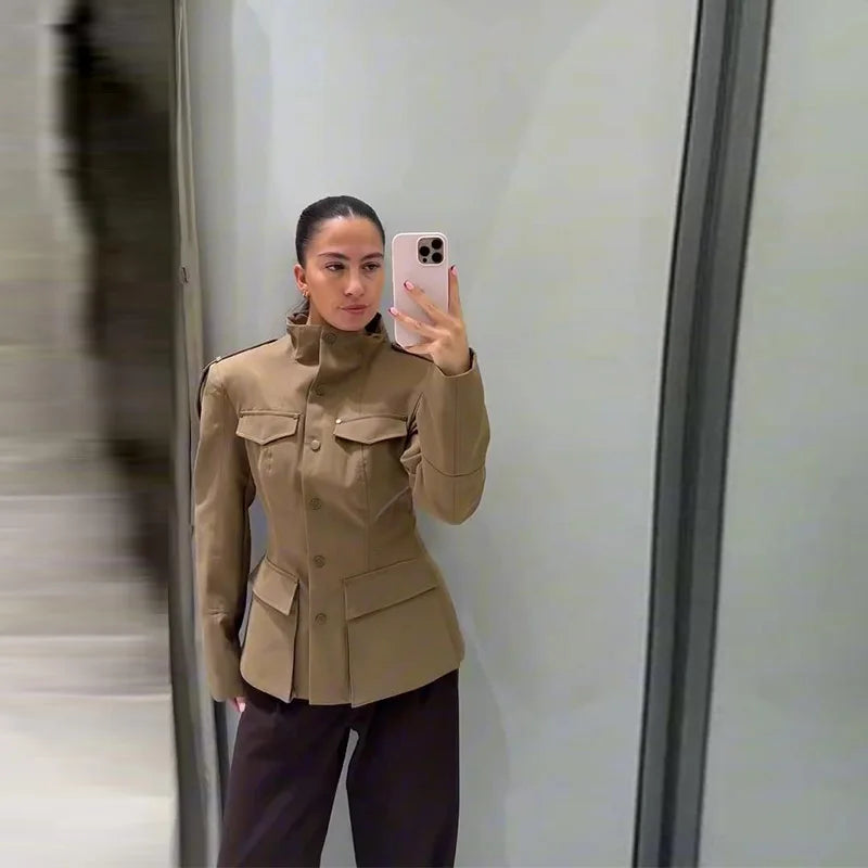 Lightweight Stand Collar Single Breasted Slim Coat for Women