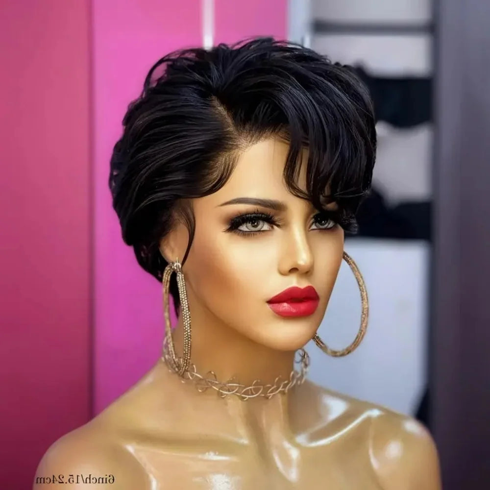 Pixie Cut Lace Front Wig for Women 13*x4x1 T part Lace Frontal Human Hair Wig Natural Black Color