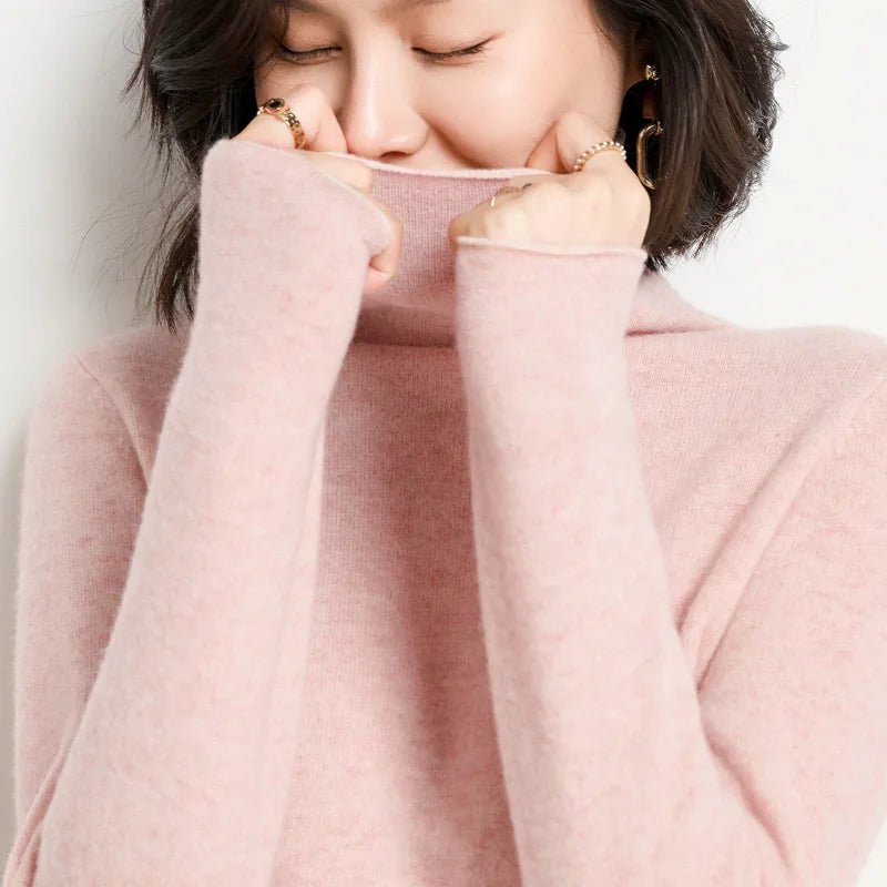 Wool Turtleneck Sweater With Stacked Collar for Women