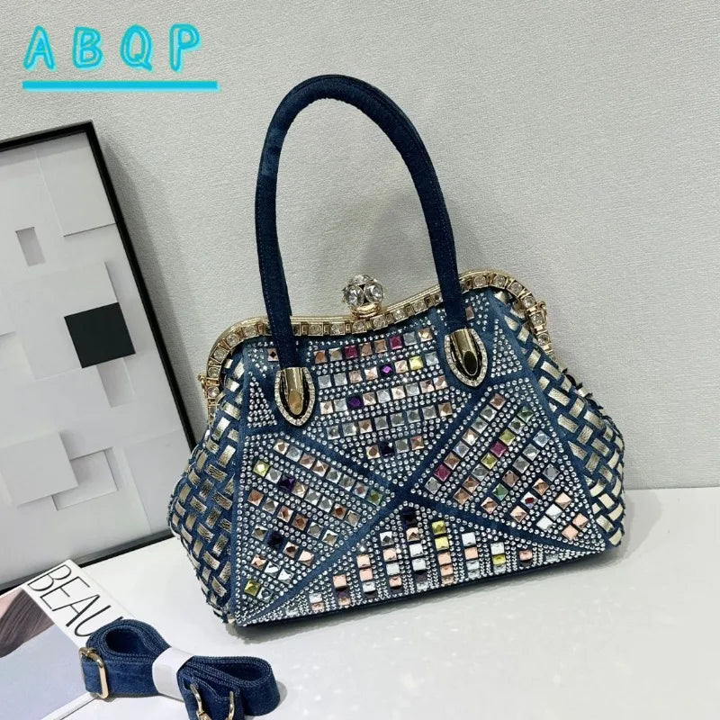 New Women's Diamond Handbag Luxury Brand Diamond Sparkling Dinner Party Women's Handbag Diamond Retro Shoulder Crossbody Bag