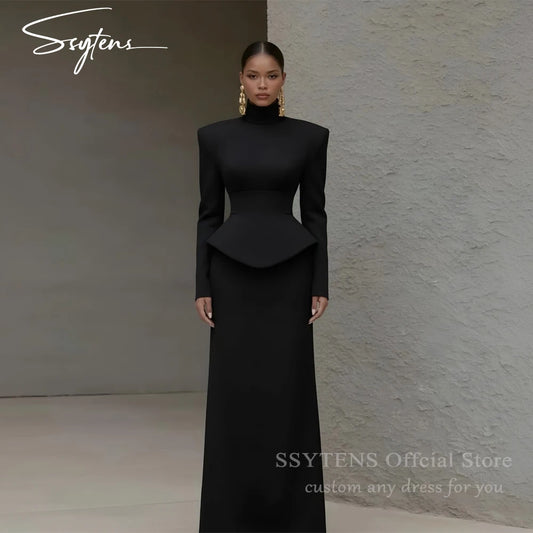 High Neck Long Sleeve Mermaid Satin Gown