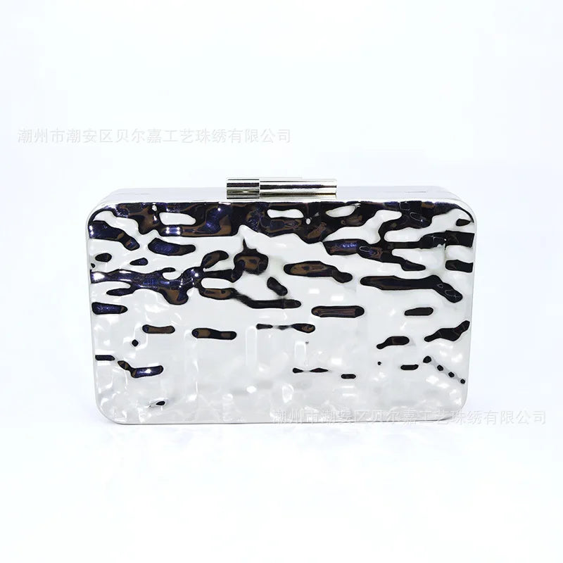 Luxury Silver Wavy Chain Evening Handbag for Women