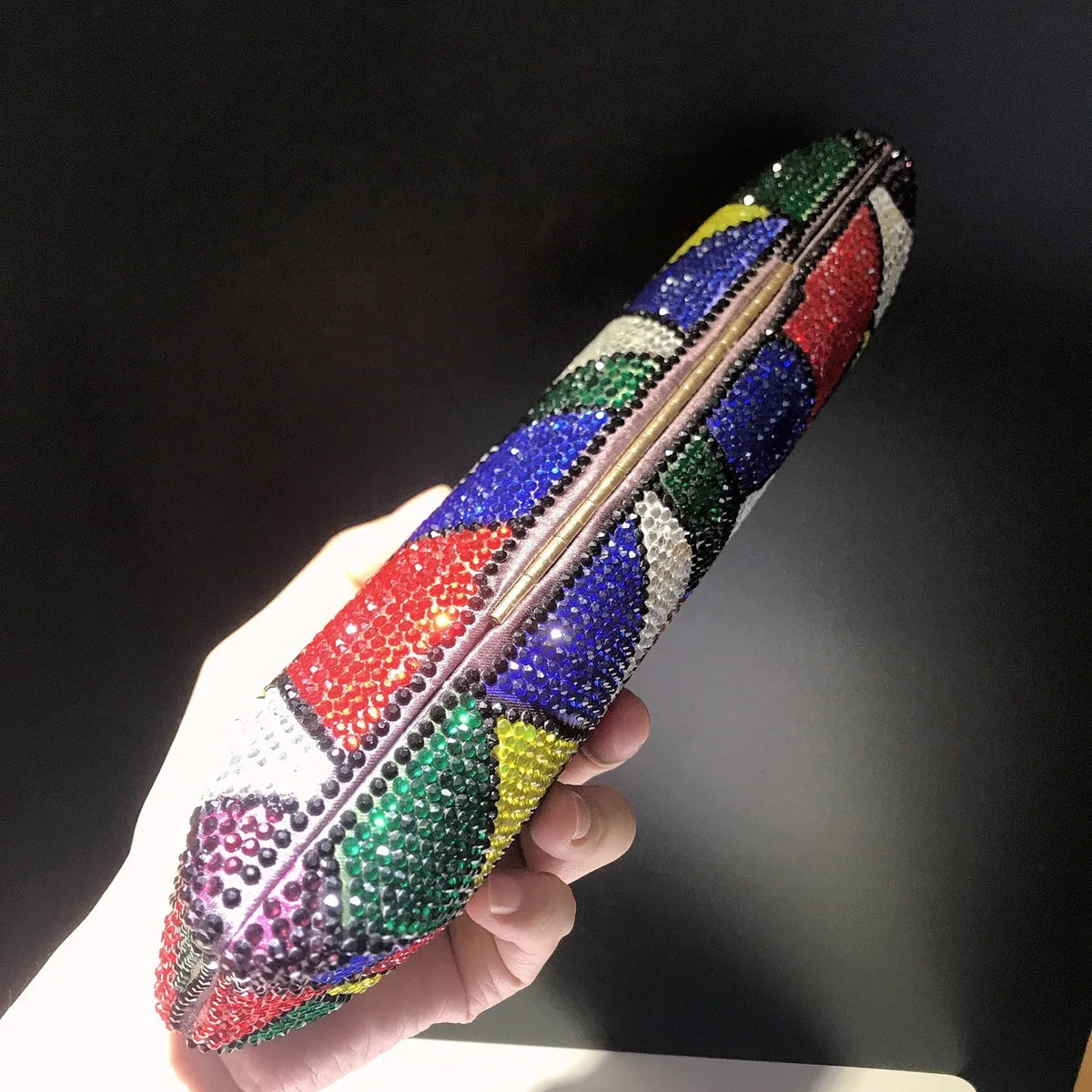 Plaid Rhinestone Evening Chain Clutch Purse for Women