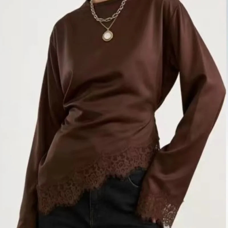 Casual Lace Patchwork Long Sleeve Blouse for Women