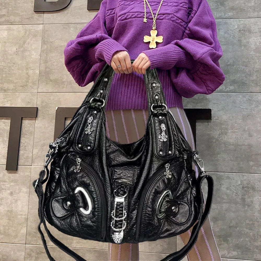 Roomy Retro Punk Crossbody Handbag