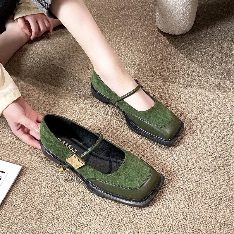 Retro Square Toe Low Heel Mary Jane Shoes for Women