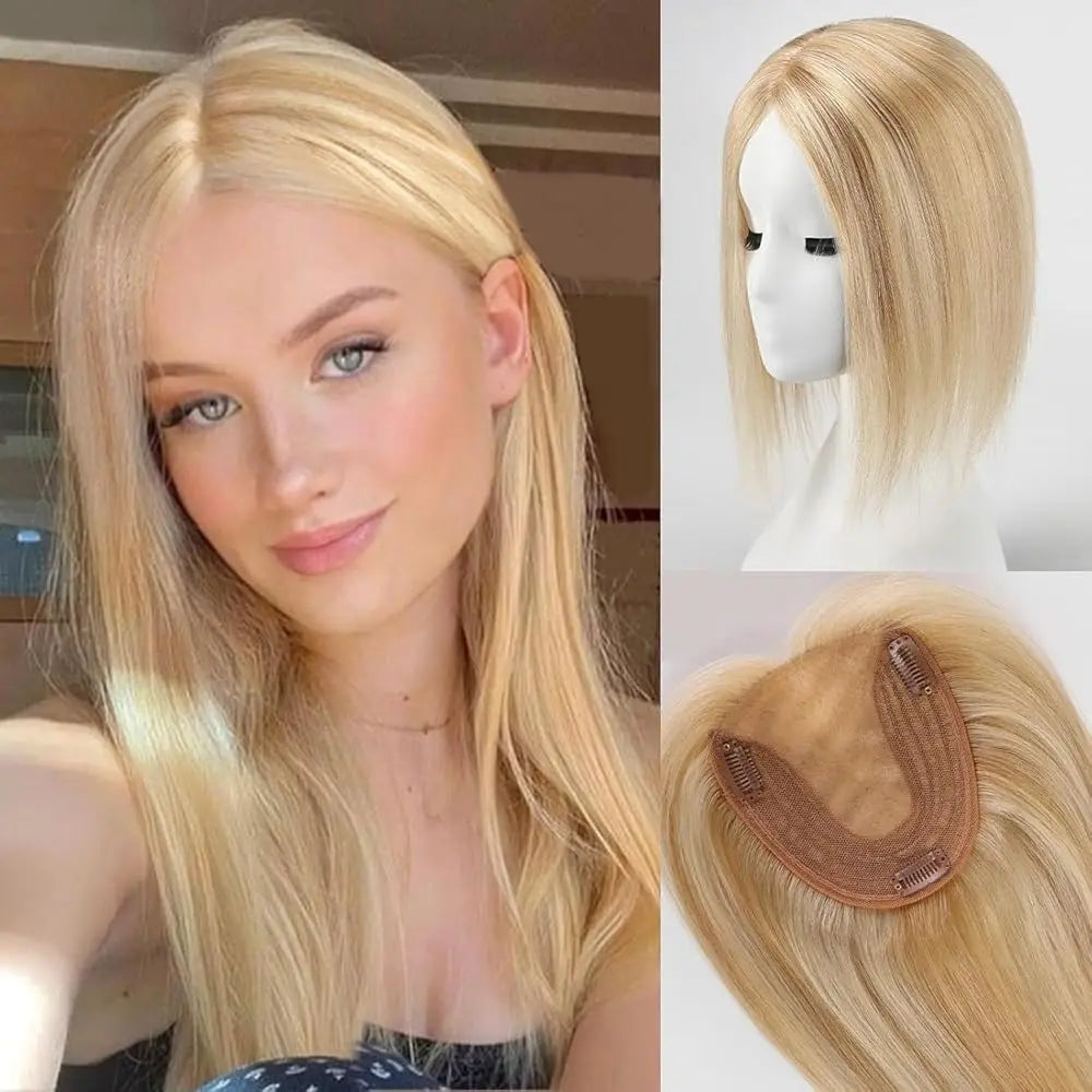 Straight Blonde Highlight Remy Human Hair Topper For Women