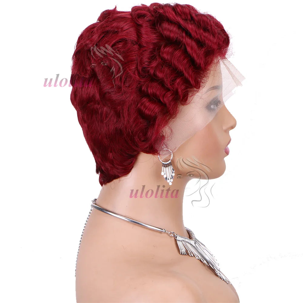 Chocolate Brown Pixie Cut Lace Front Human Hair Wig for Women