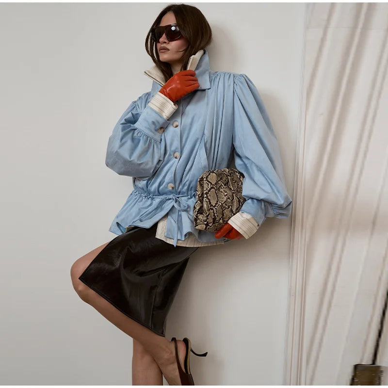 Lightweight Faux Suede Stand Collar Jacket for Women