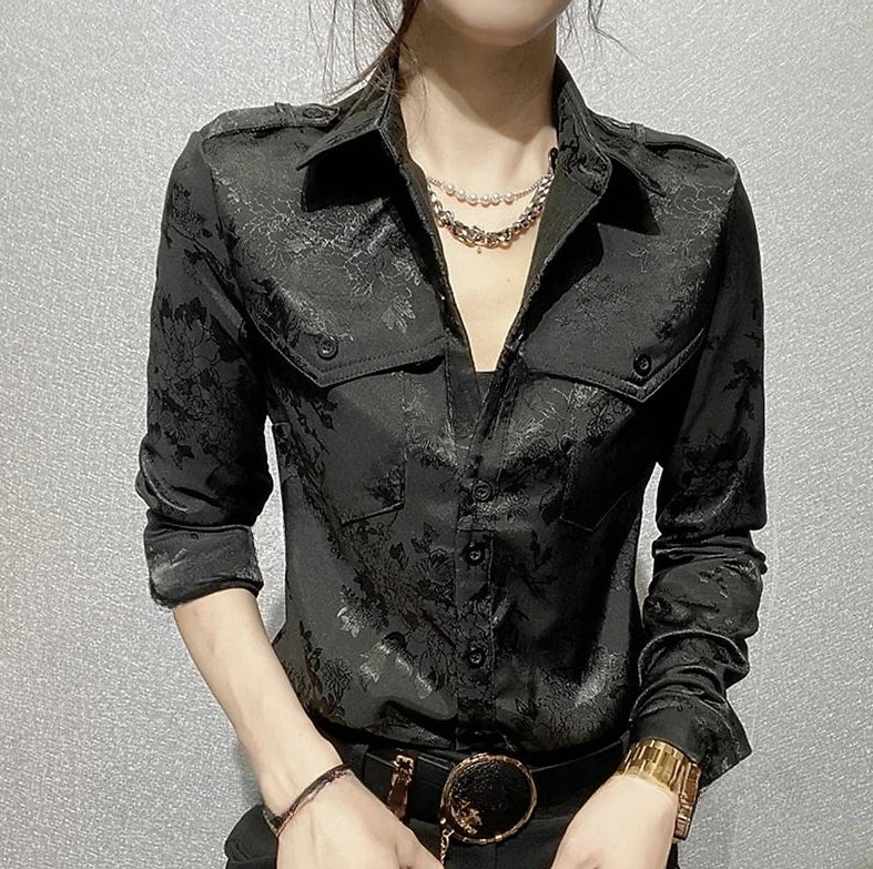 Female Tops Spring and Autumn Full Long Sleeve Women's Shirt Blouse Office Outfits Wear To Work Button Up Formal Loose Green Xl