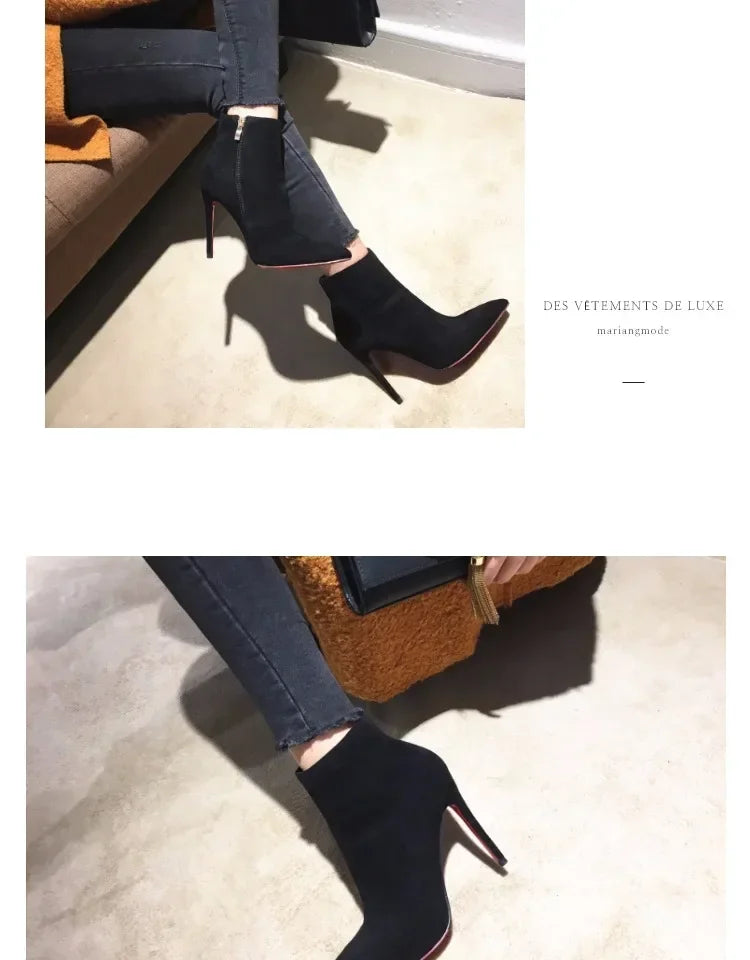 Pointed Toe Soft Leather Ankle Boots With Thin Heels for Women