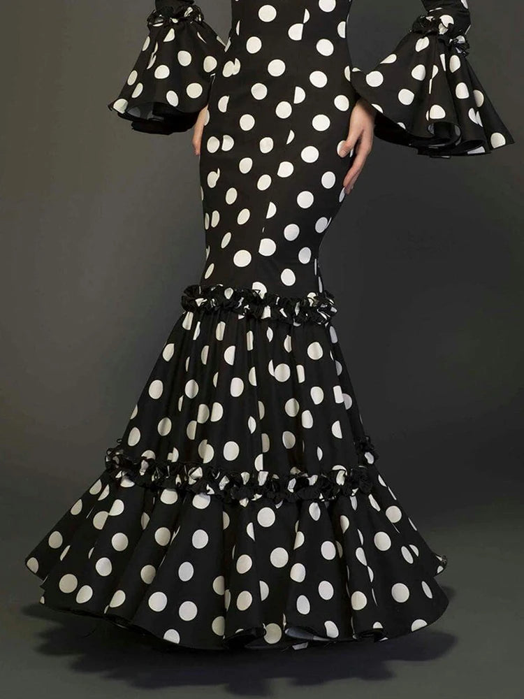Elegant Polka Dot Ruffle Tiered Evening Dress For Women