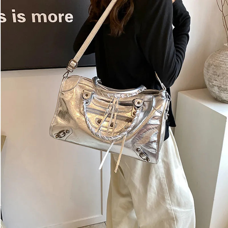 Rivet Embellished Faux Leather Tote Bag