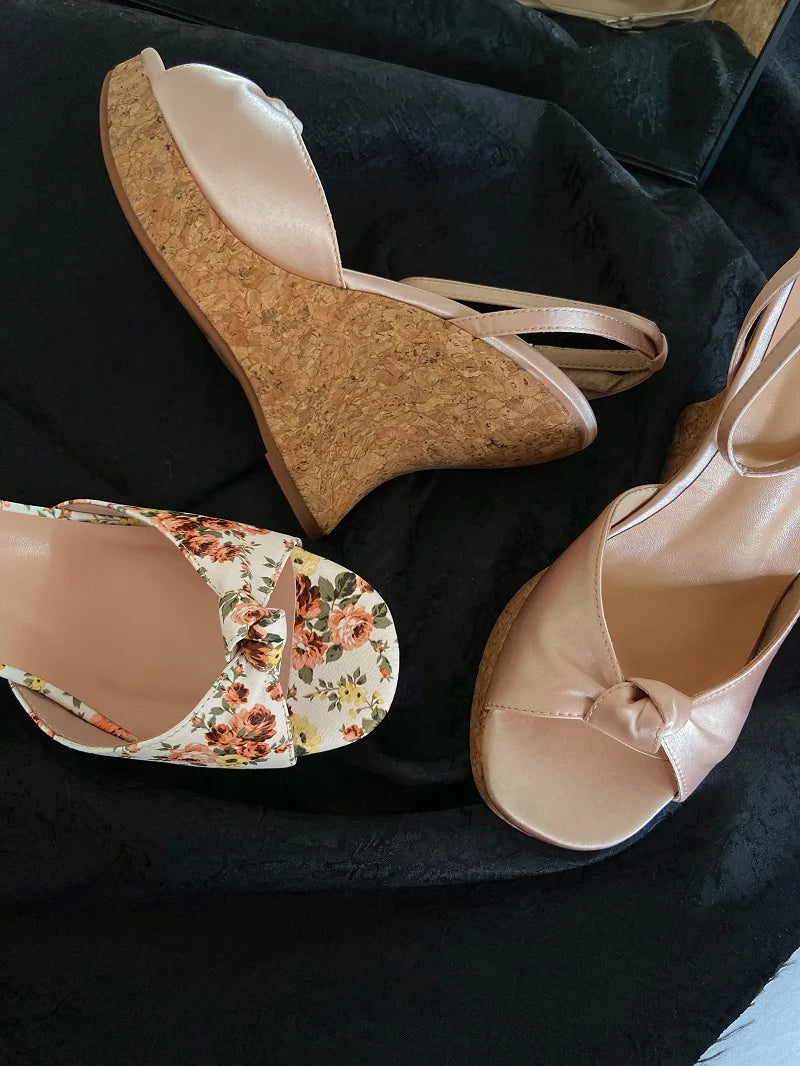 Peep Toe Suede Wedge Sandals With Platform Heel Buckle for Women