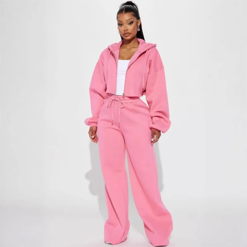 Hooded Cropped Sweatshirt And Long Pants Set for Women