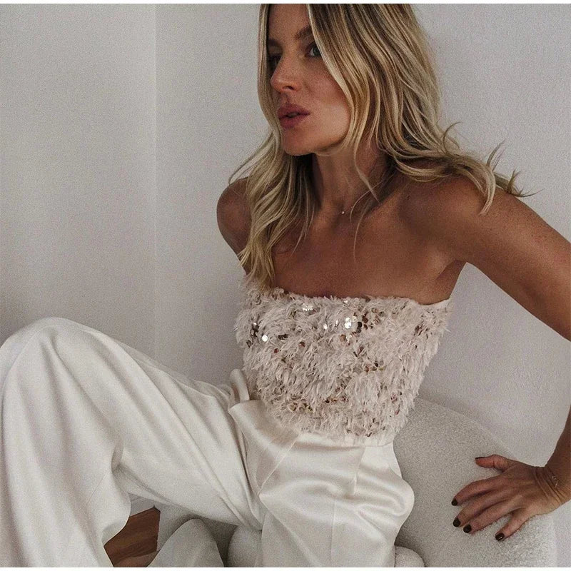 Sequin Corset Top With Faux Fur
