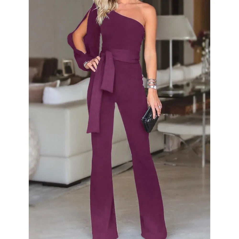 Elegant Slim-Fit One-Sleeve Party Jumpsuit for Women