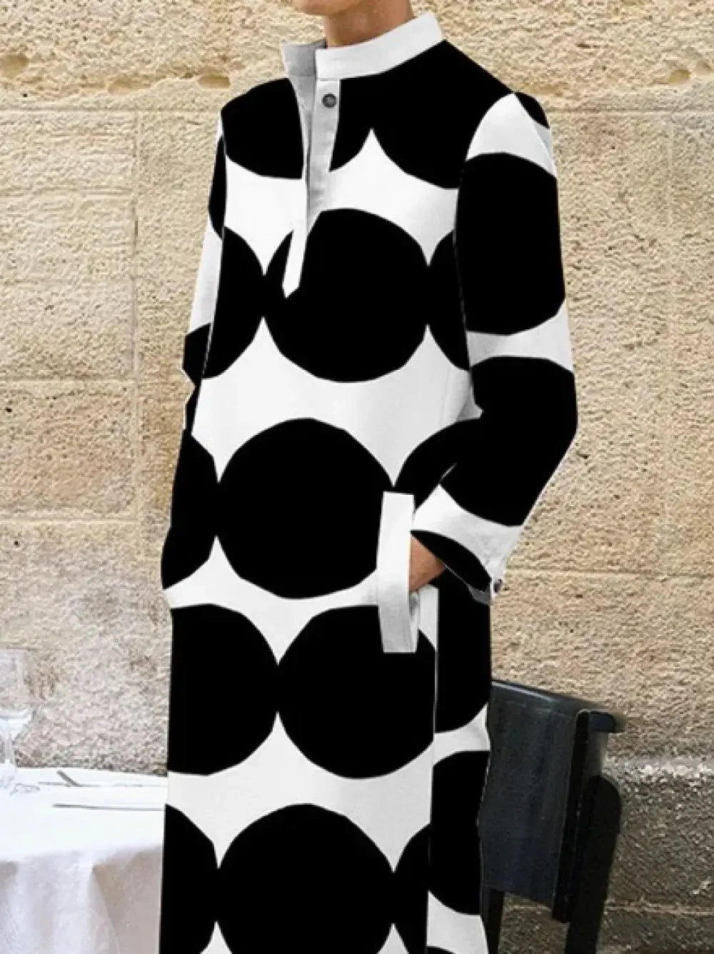 UOOZEE Women Polka-Dot Split-side Stand Collar H-line Shirts Dress 2024 New Autumn Long Sleeves Elegant Evening Maxi Dresses