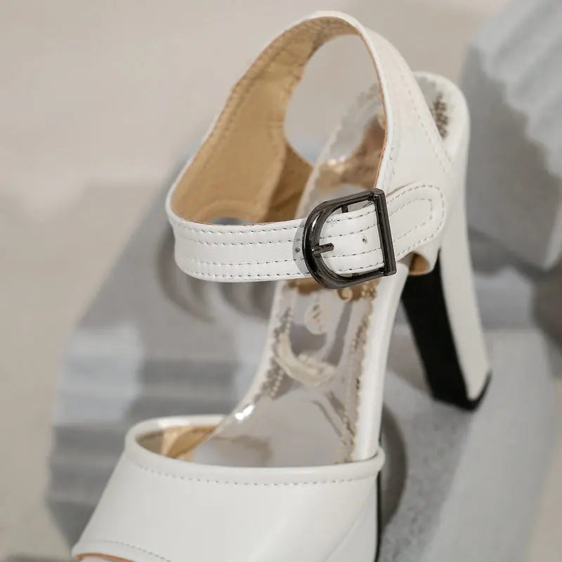 High Heel Peep Toe Square Platform Sandals for Women