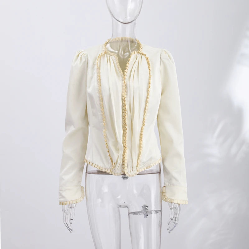 Chic Pleated Long Sleeve Button Detail Coat for Women