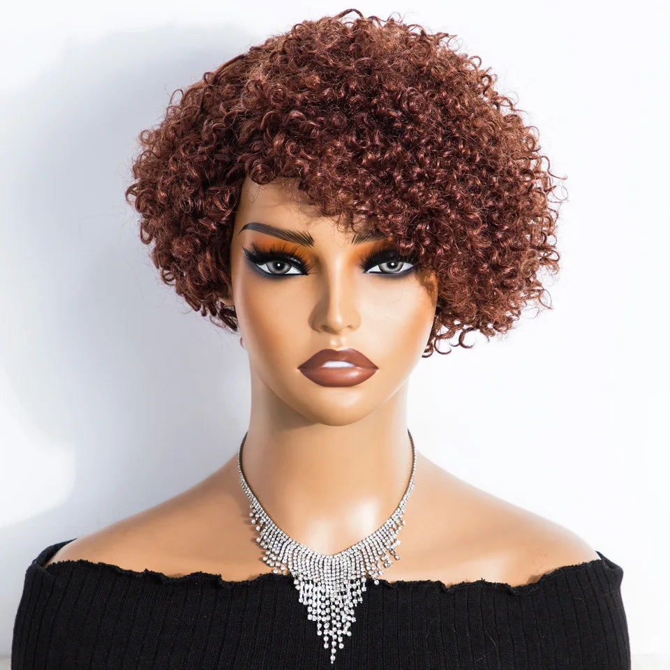 Short Kinky Curly Pixie Bob Human Hair Wig for Women